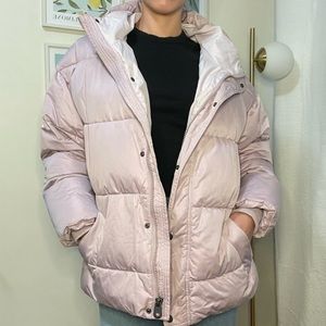 Hooded lilac purple puffer jacket